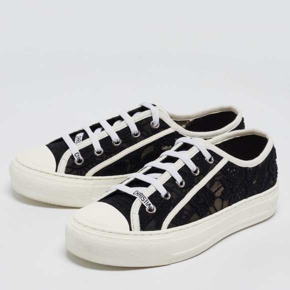 CHRISTIAN DIOR "Walk'n'Dior" Black Transparent Mesh Embroidered Lace Sneakers 38 - Picture 1 of 10